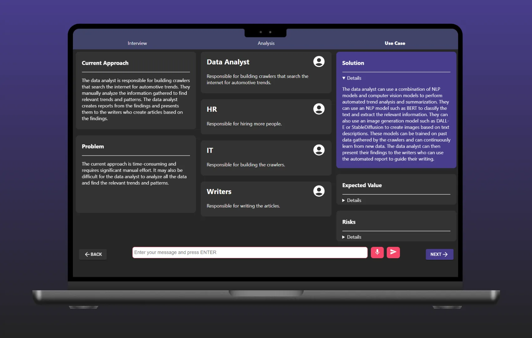 Claire AI Consultant interface