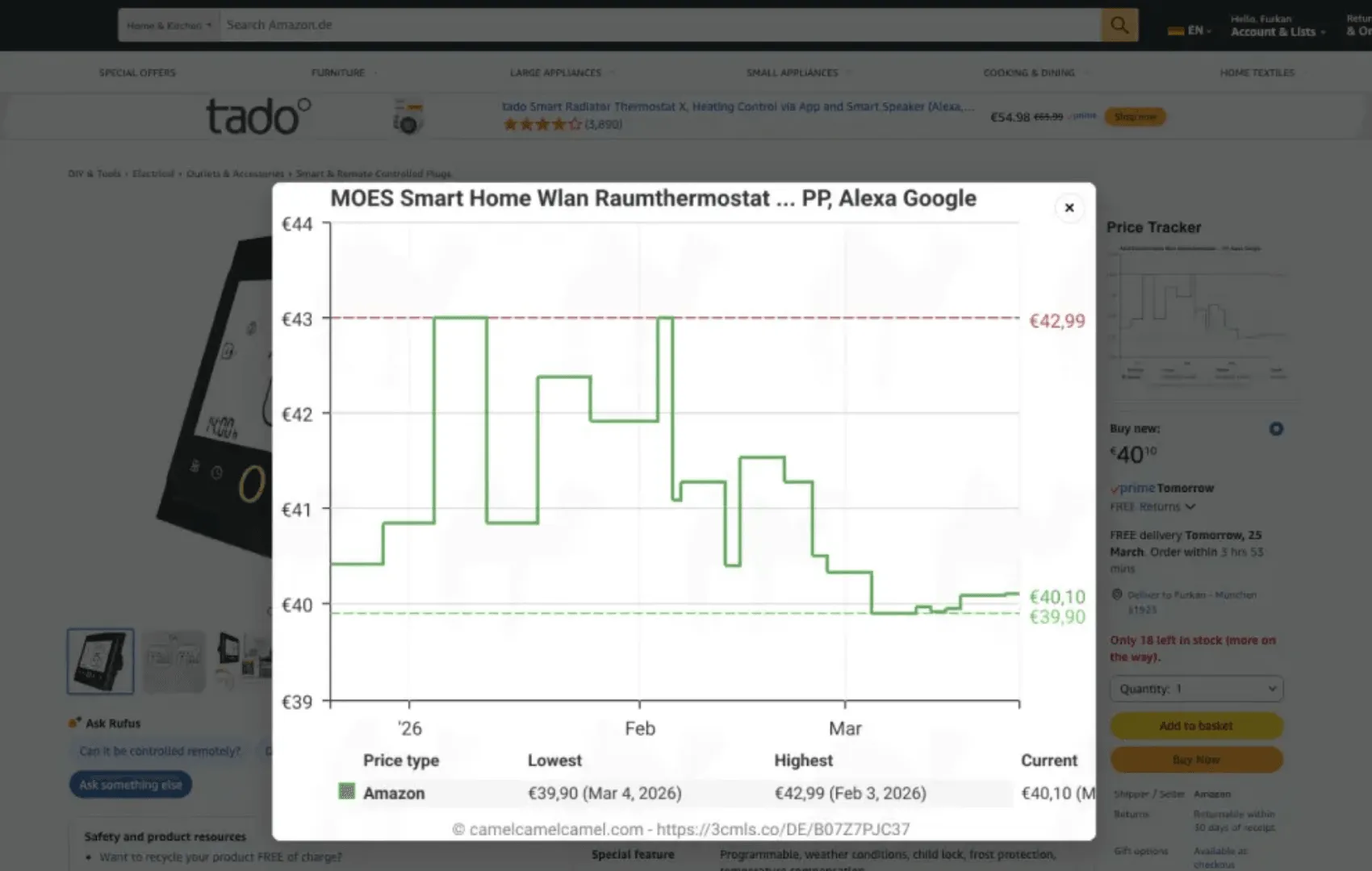 A price tracker built by Drop In running on an Amazon product page
