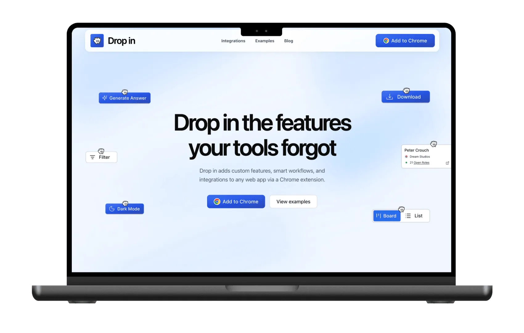 The Drop In landing page