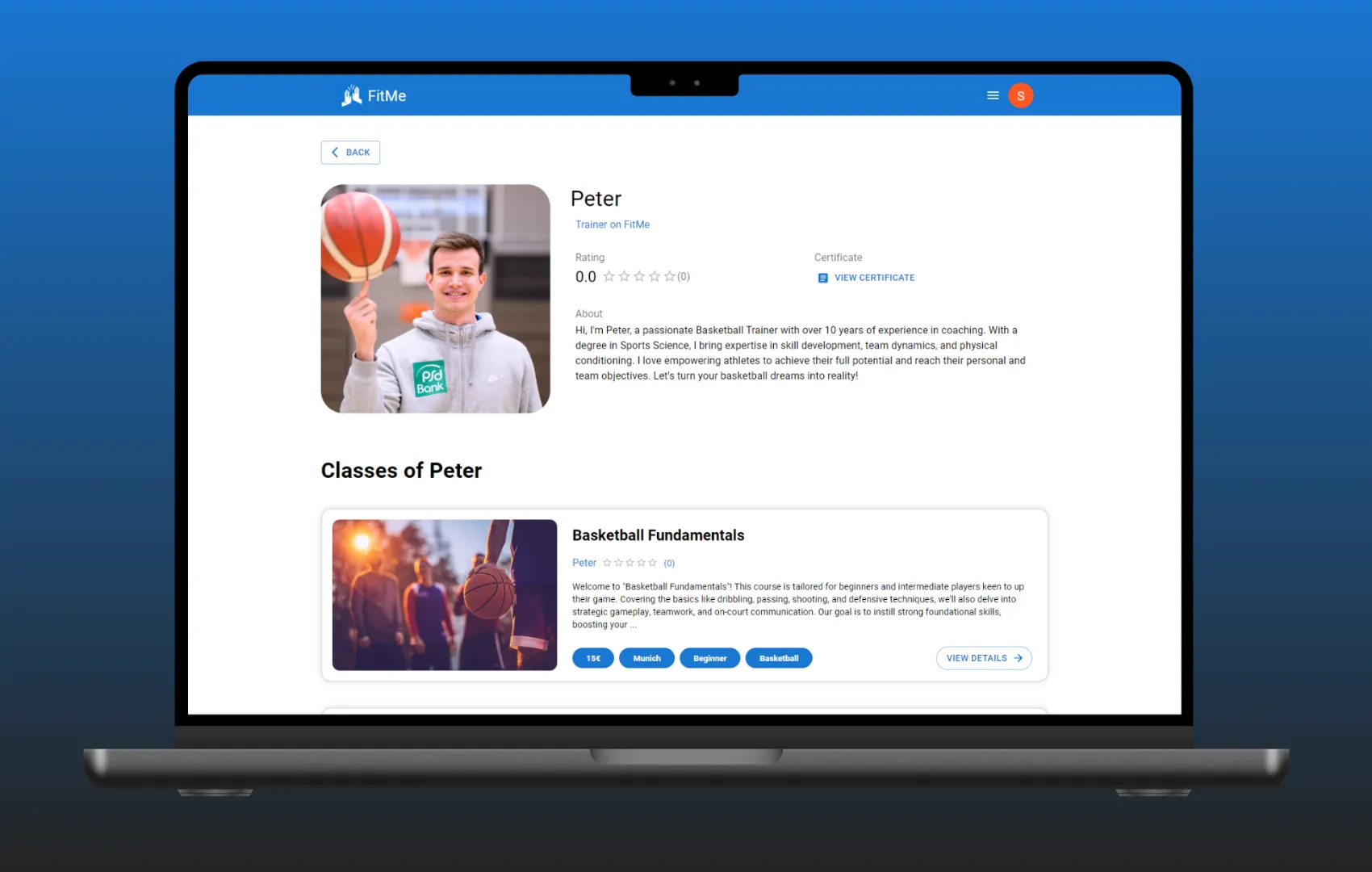FitMe trainer search and booking